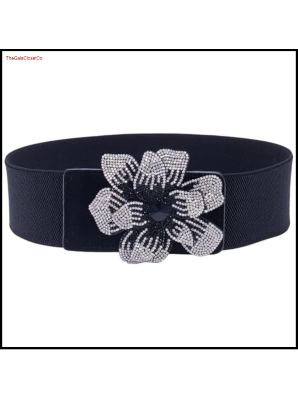 Rhinestone Flower Buckle Stretchy Wide Dress Belt Elastic Waistband